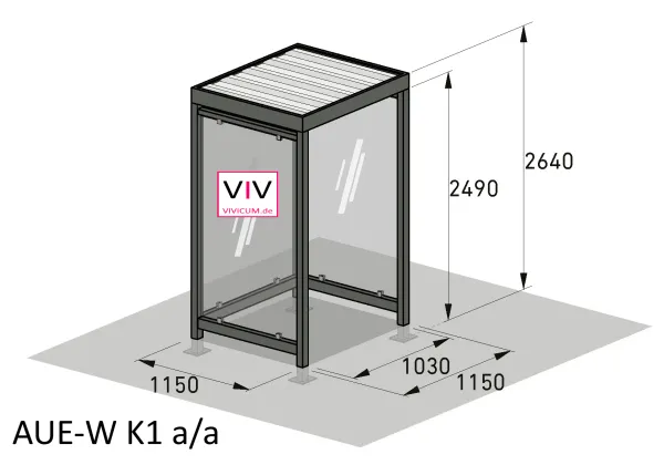 Maße der Automatenüberdachung AUE-W 01 FLACHDACH