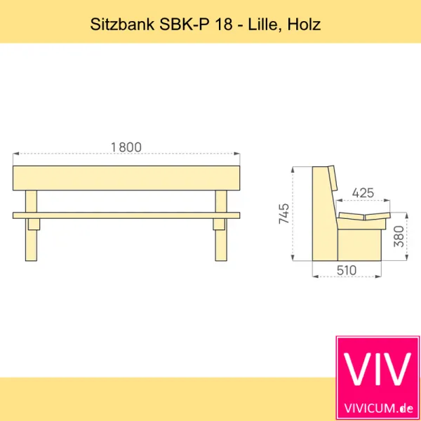 Maße der Sitzbank SBK-P 18 - Lille