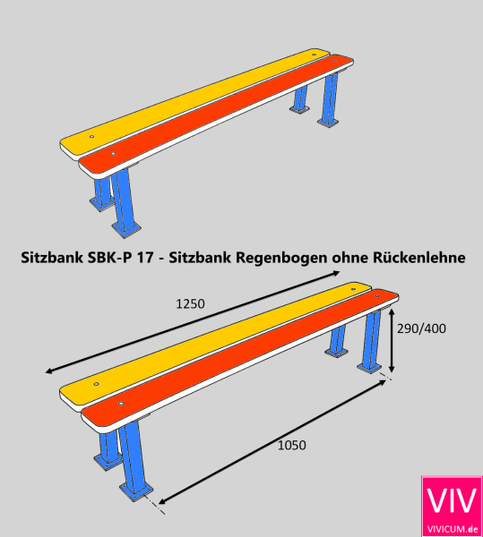 Grafik der Sitzbank SBK-P 17 - Sitzbank Regenbogen ohne Rückenlehne