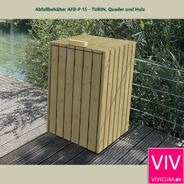 Abfallbehälter AFB-P 15 - Turin, Quader und Holz